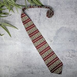 Christian Dior Monsieur | Burgundy Blue Tan Black Print Silk Tie